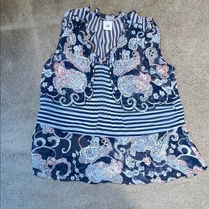 CAbi Blue and White Paisley Sleeveless Blouse